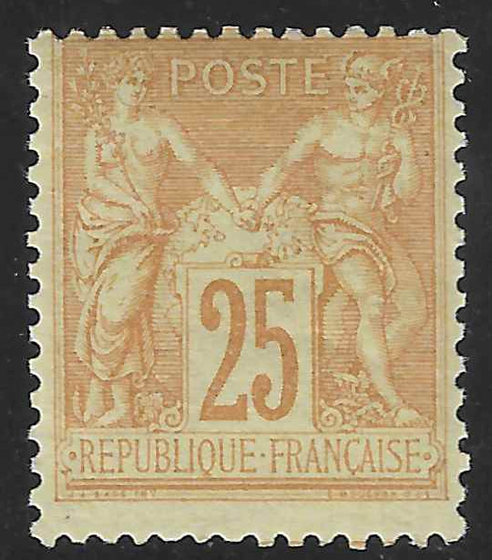 N°92 - Type Sage - 25 c. bistre sur jaune (II) - neuf* - TB - signé Calves
