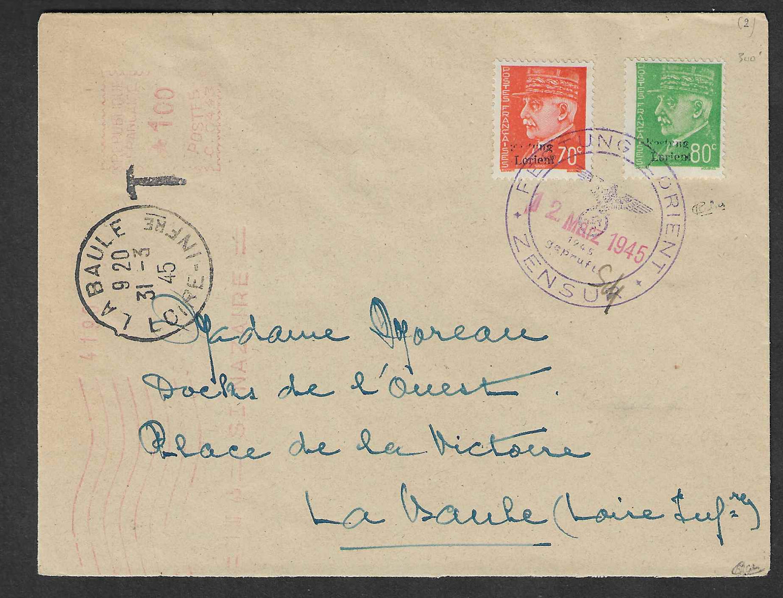 Festung Lorient - n° 6 et 7 - oblitérés sur lettre - TB - signée et avec certificat Calves