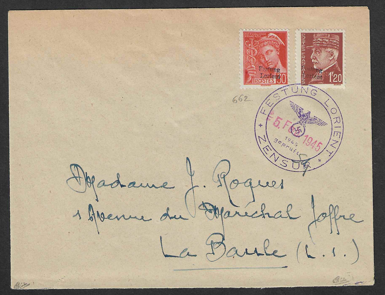 Festung Lorient - n° 2 et 9 - oblitérés sur lettre - TB - signée et avec certificat Calves