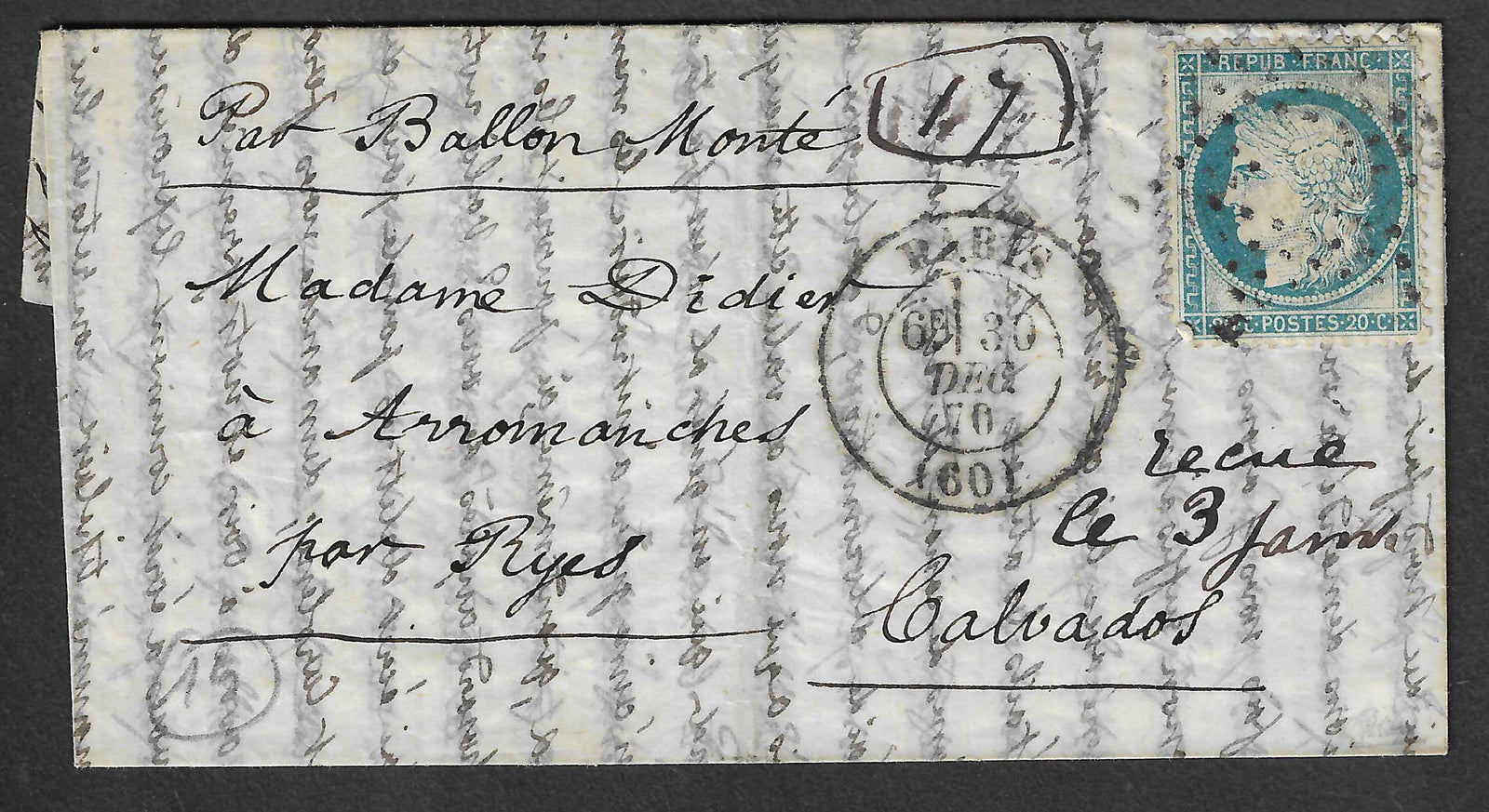 Ballon-monté - L'Armée de la Loire - avec étoile muette évidée - TB - signé Calves