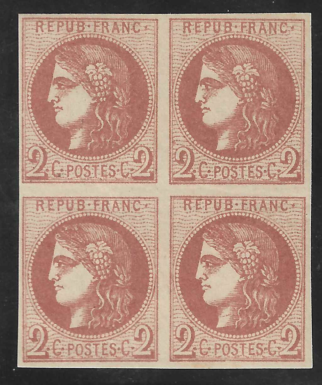 N°40B - Emission de Bordeaux - 2 c. brun-rouge report 2 - bloc de 4 exemplaires - neuf* - TB - signé et avec certificat Calves