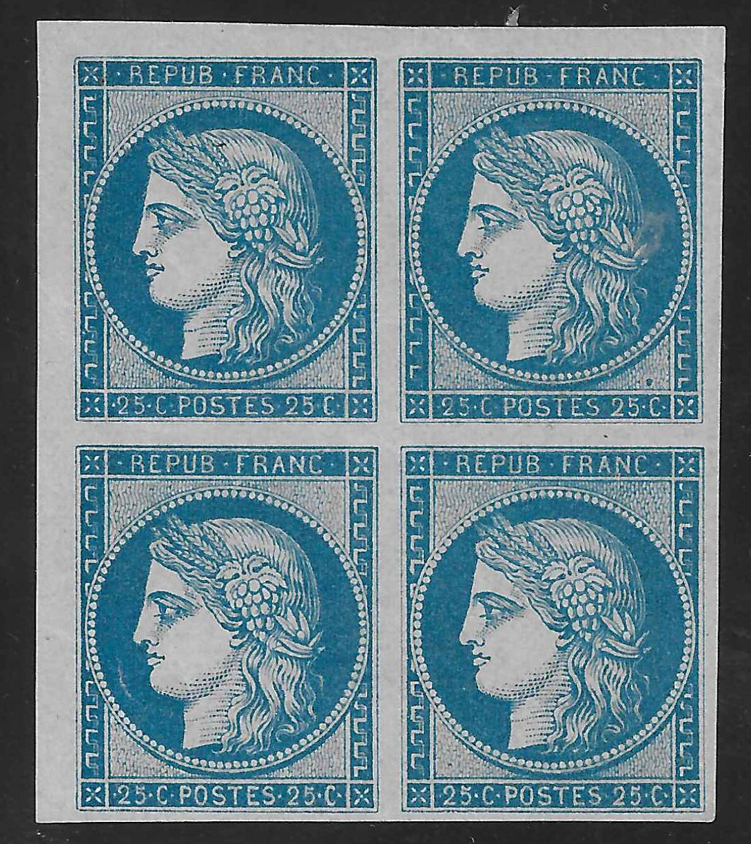 N° 4d - Cérès - réimpression 1862 - bloc de 4 exemplaires - neuf*/** - SUP - signé et avec certificat Calves