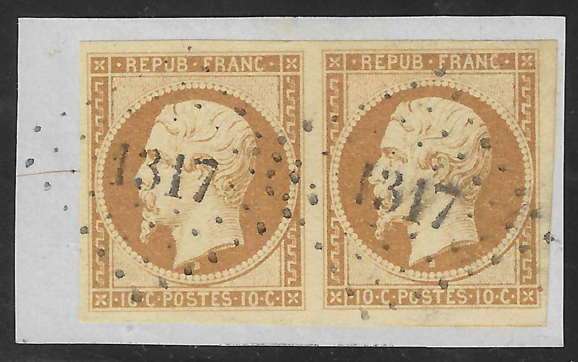 N° 9 - Présidence - 10 c. bistre-jaune - paire horizontale - oblitérée - SUP - signée et avec certificats papier Calves et Robineau