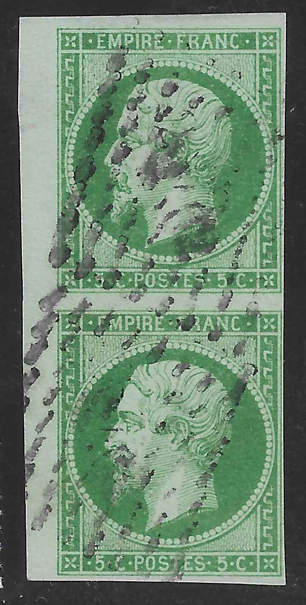N°12b - Empire - 5 c. vert-foncé - paire verticale - oblitérée - TB - signée Calves