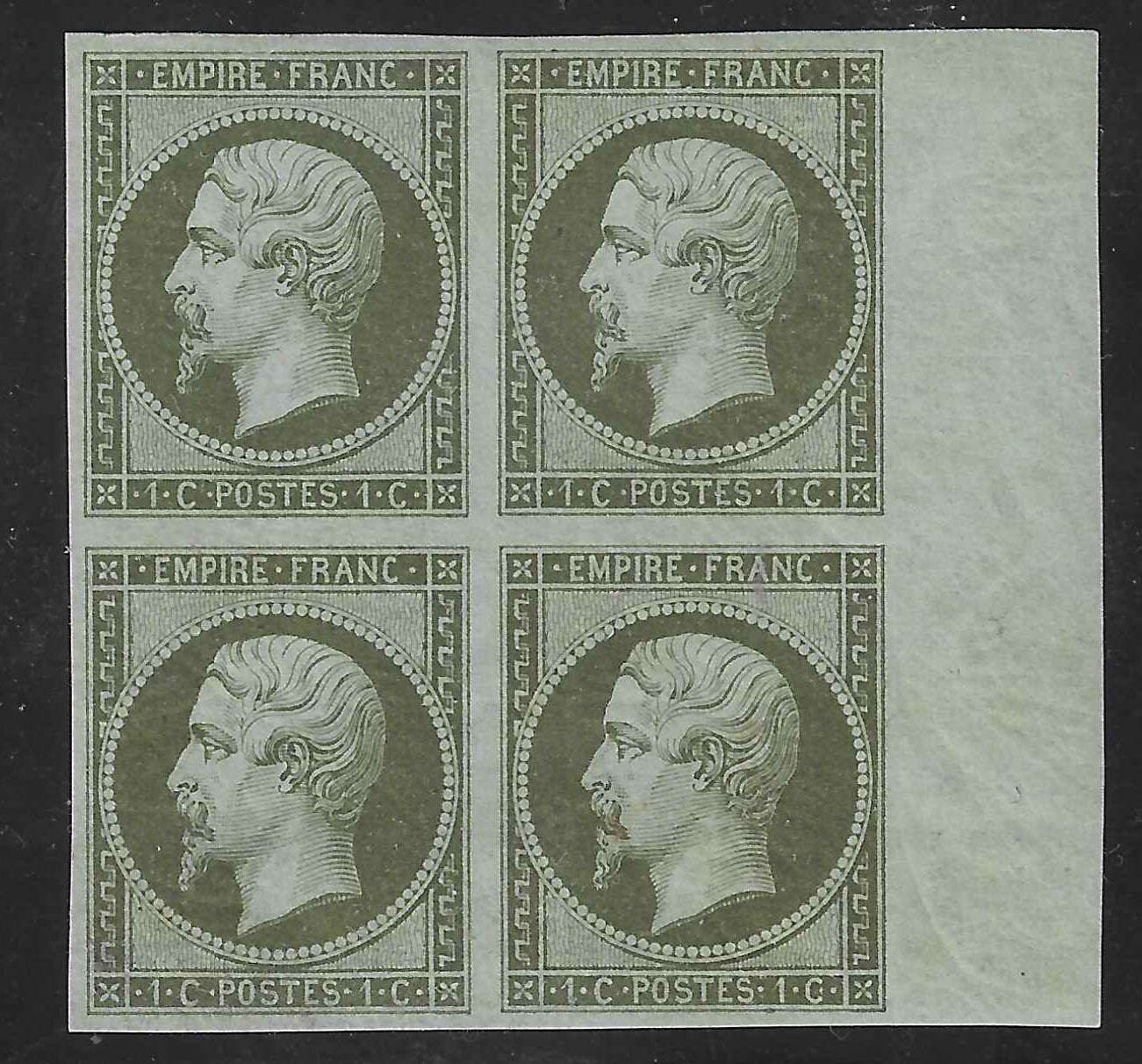 N°11 - Empire - 1 c. olive - bloc de 4 exemplaires - neuf** - SUP - signé et avec certificat Calves