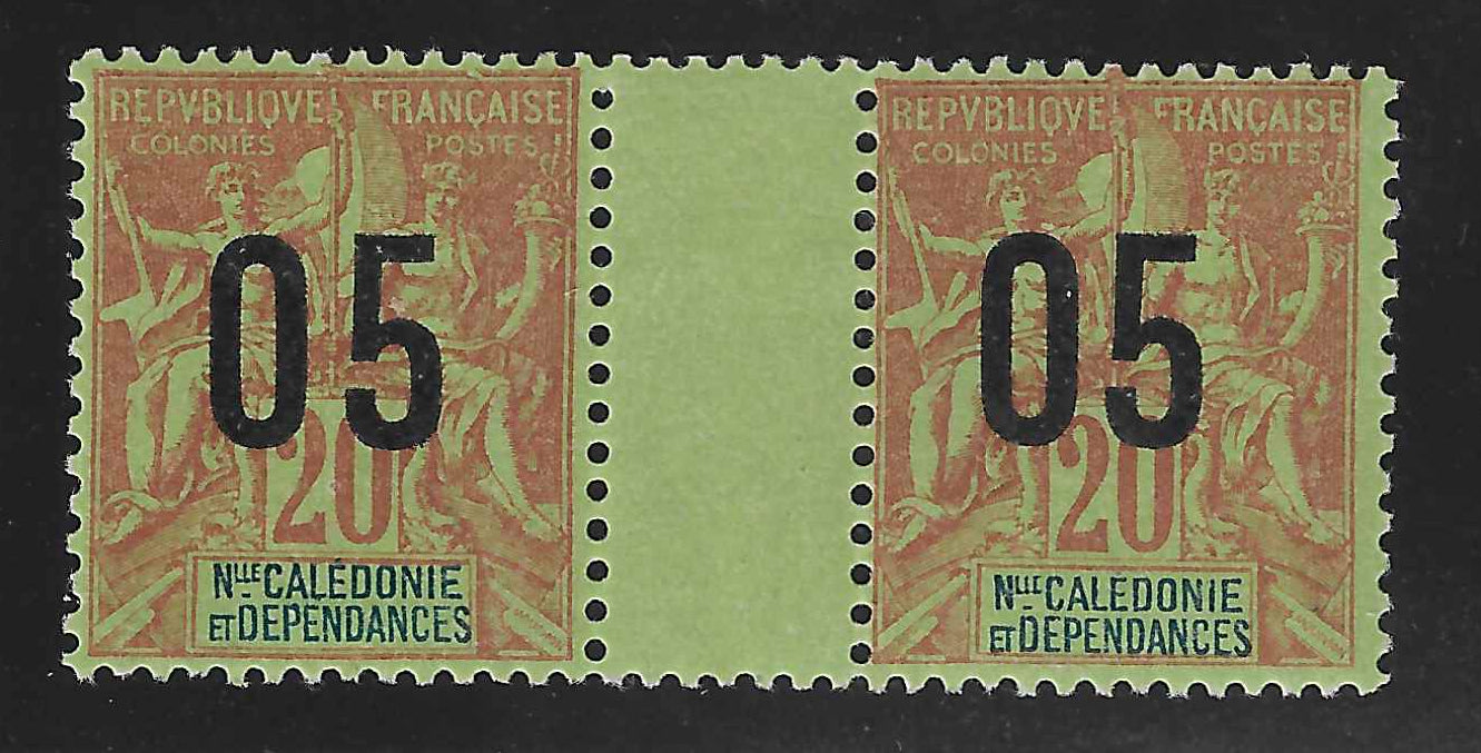 Nouvelle-Calédonie - n°YT 106Aa - chiffres espacés tenant à normal - neuf*/** - TB - signé Calves