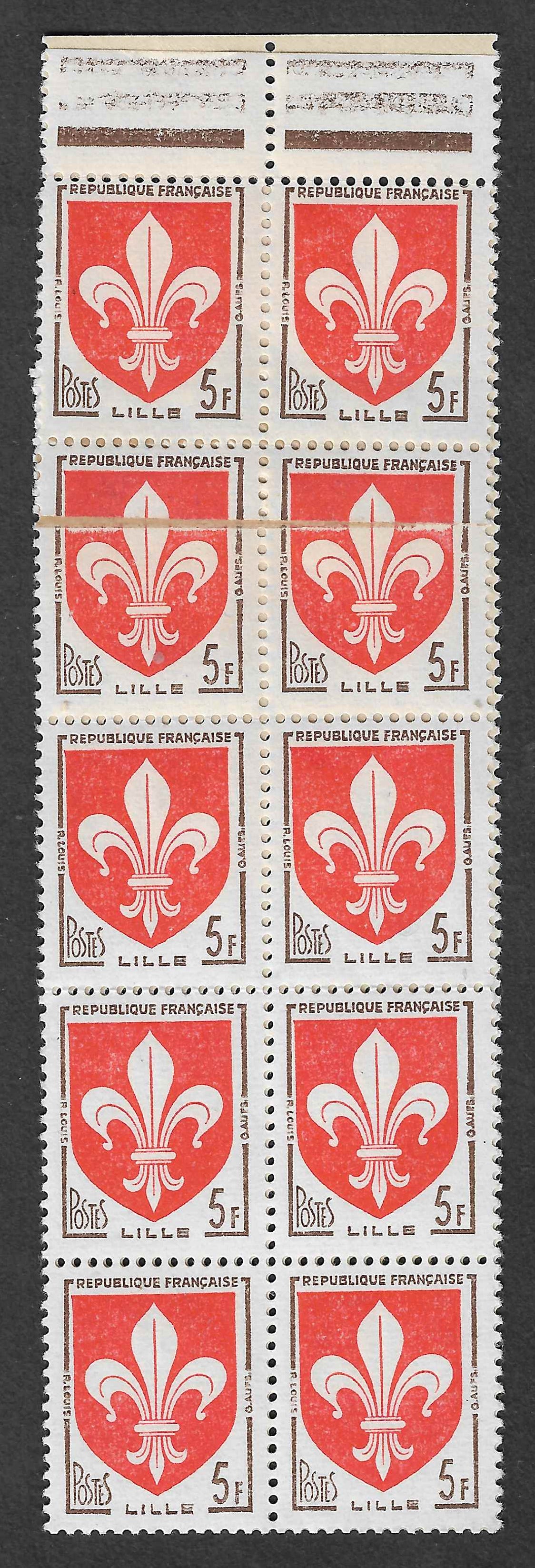N°Yvert 1186 - impression sur raccord en bloc de 10 exemplaires - neuf** - SUP - signé Calves