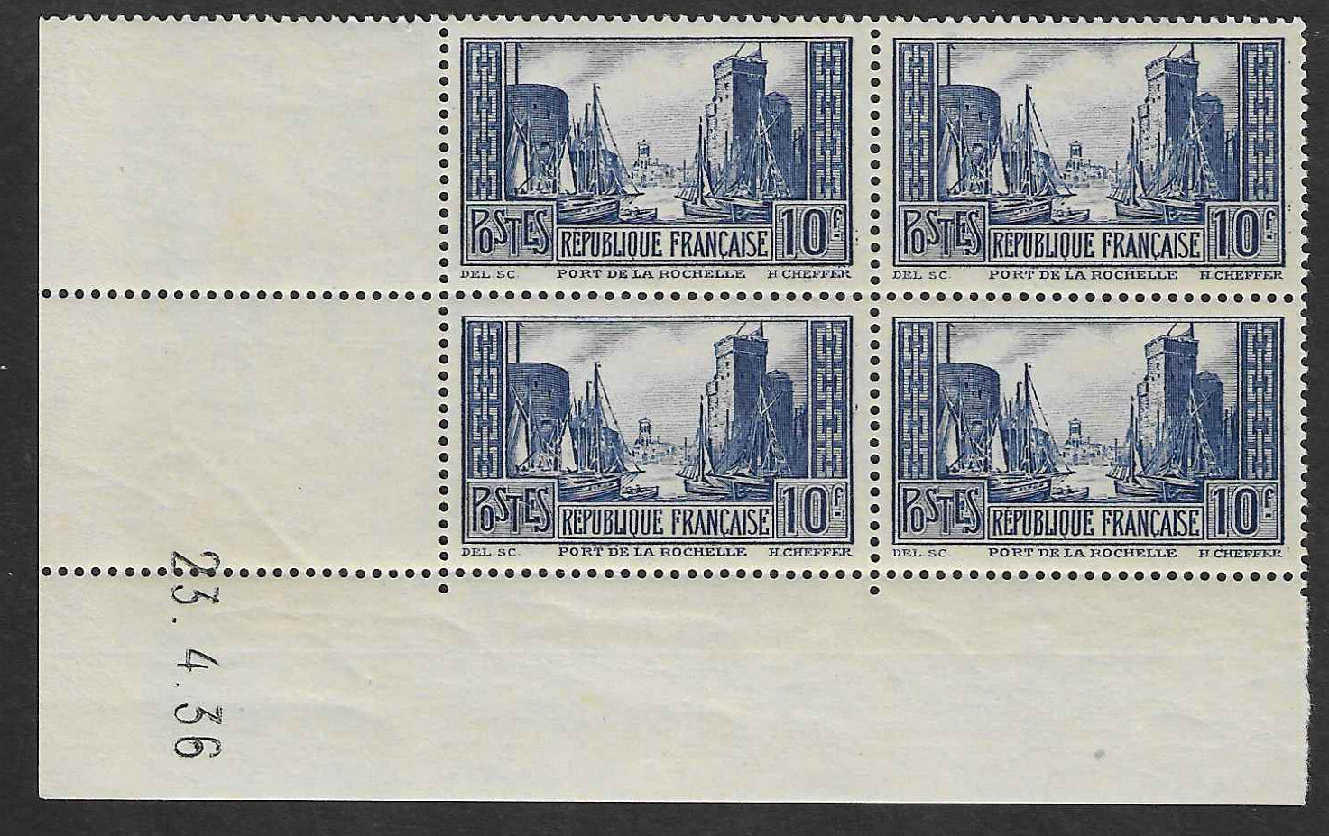 N°YT 261 - Port de La Rochelle - bloc de 4 exemplaires coin daté - neuf** - SUP - signé et avec certificat Calves