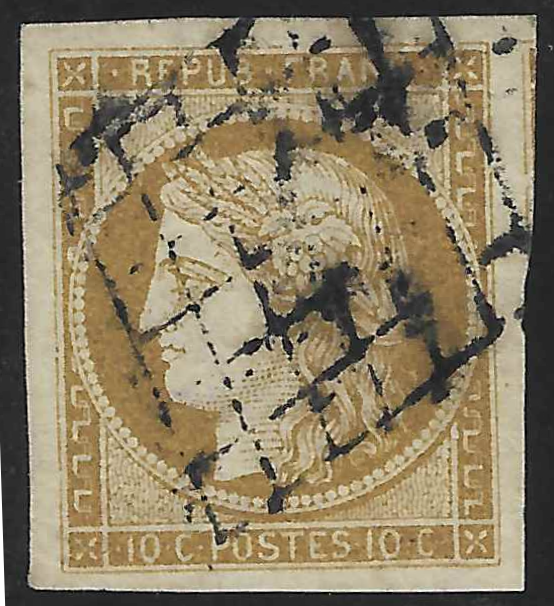 N° 1b - Cérès - 10 c. bistre-verdâtre - oblitéré - TB - signé Calves et Brun et avec certificat Calves