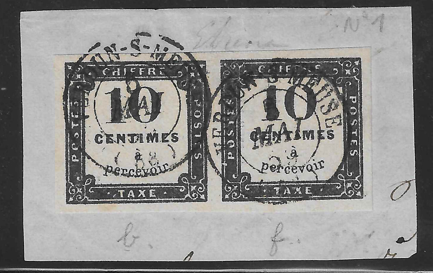 Taxe n° 1 - lithographié - paire horizontale - oblitérée - SUP - signée et avec certificat Calves