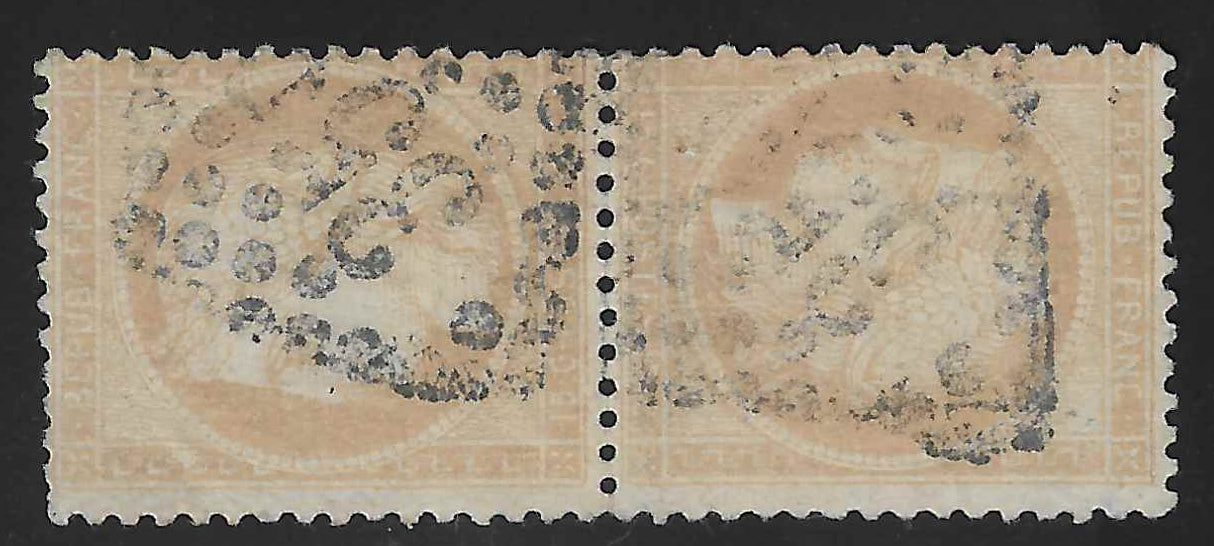 N°59b - 15 c. bistre - paire tête-bêche - oblitérée - signée et avec certificat papier Calves