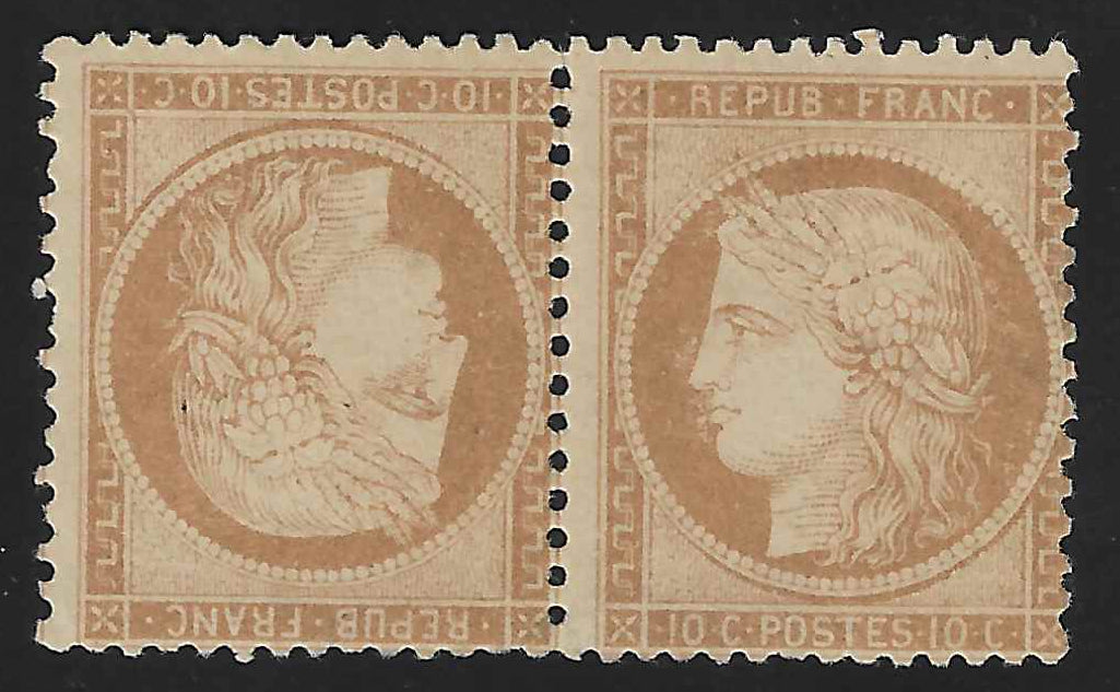 N°36b - 10 c. bistre-jaune - paire tête-bêche - neuve* - TB - signée et avec certificat papier Calves