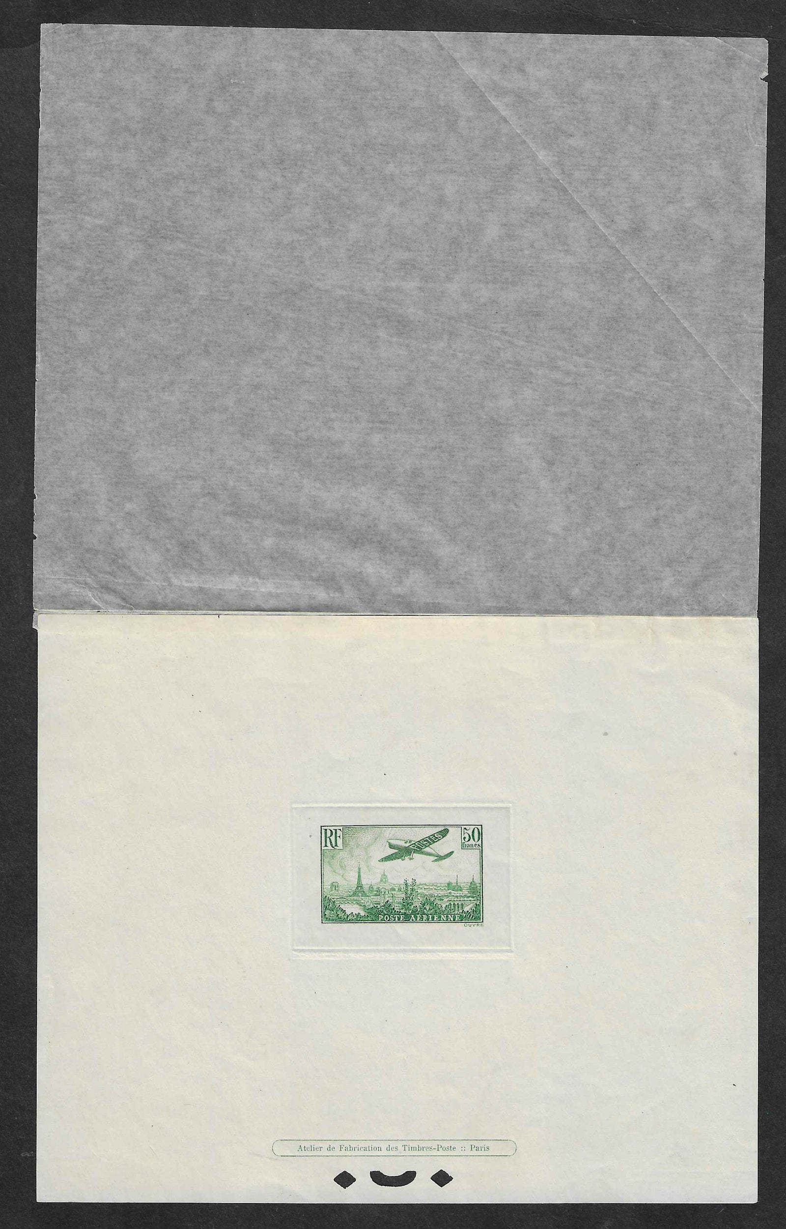 Poste aérienne n°14 - 50 f. vert - épreuve de luxe - TB - avec certificat papier Calves
