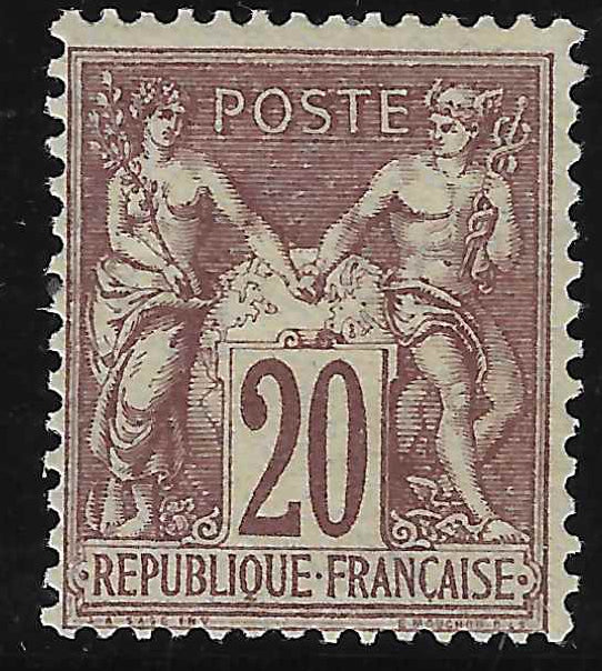 N°67d - Type Sage - 20 c. brun-lilas foncé (I) - neuf* - TB - signé et avec certificat Calves