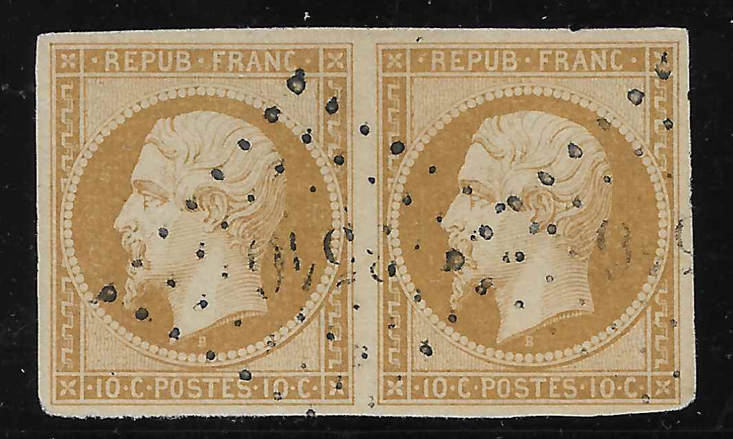 N° 9 - Présidence - 10 c. bistre-jaune - paire horizontale - oblitérée - TB - signée et avec certificat papier Calves
