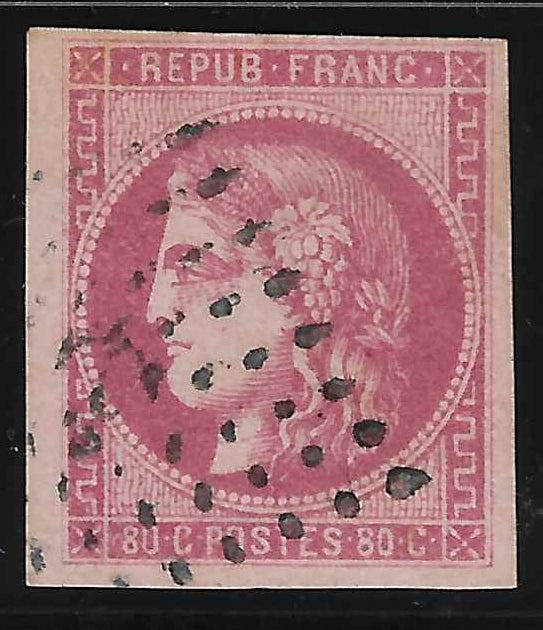 N°49 - Emission de Bordeaux - 80 c. rose - oblitéré ancre - TB - signé et avec certificat Calves
