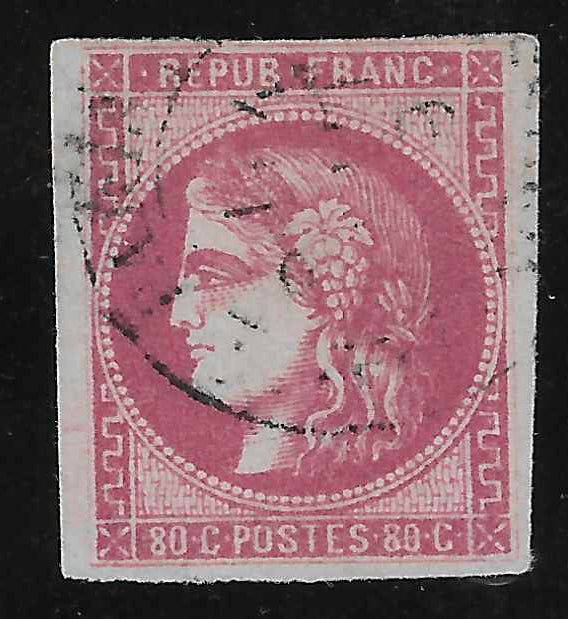N°49 - Emission de Bordeaux - 80 c. rose - oblitéré cachet à date - TB - signé Calves
