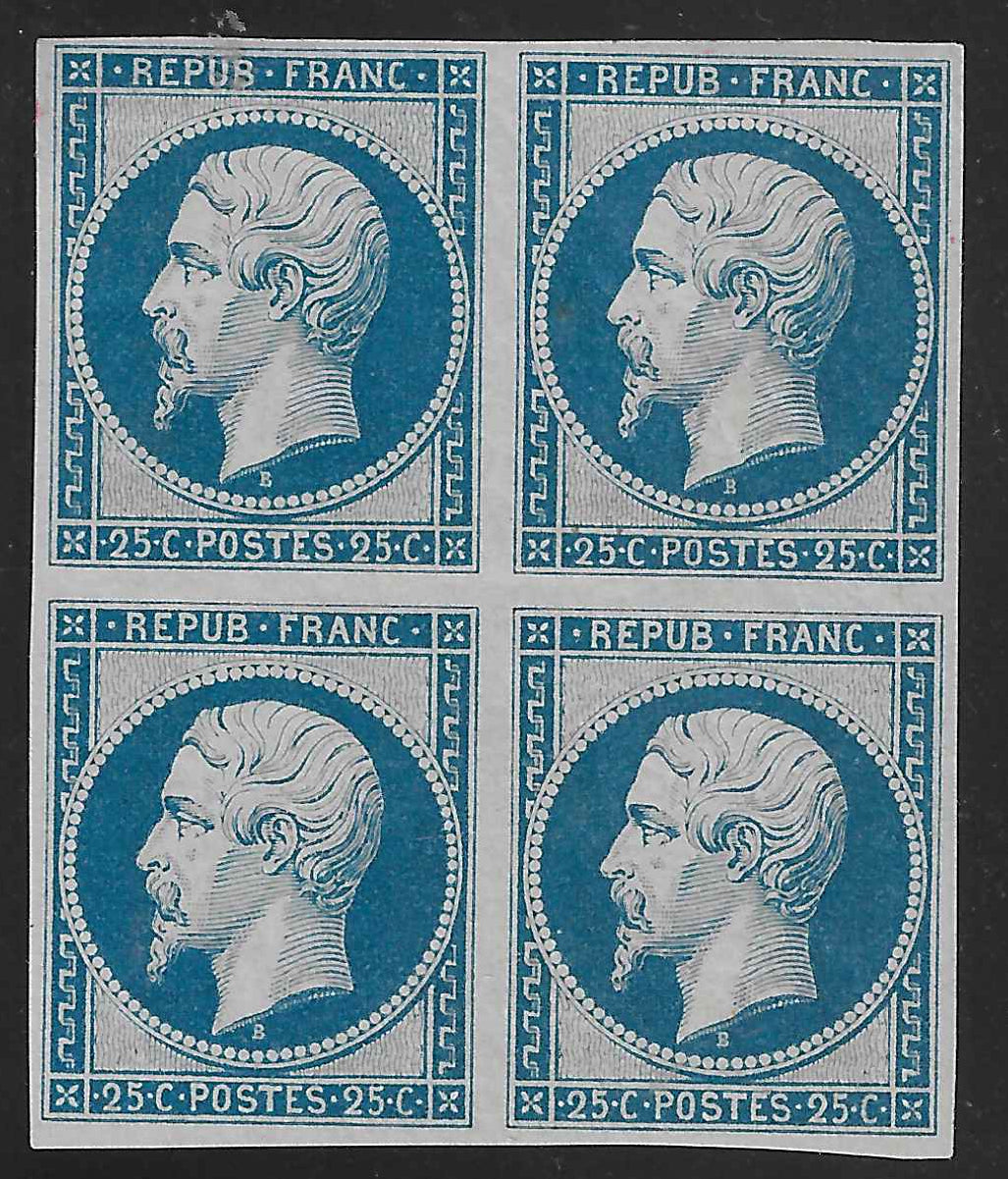 N°15c - Présidence - réimpression 1862 - bloc de 4 exemplaires - neuf*/** - SUP - signé et avec certificats papier Calves et Eichele