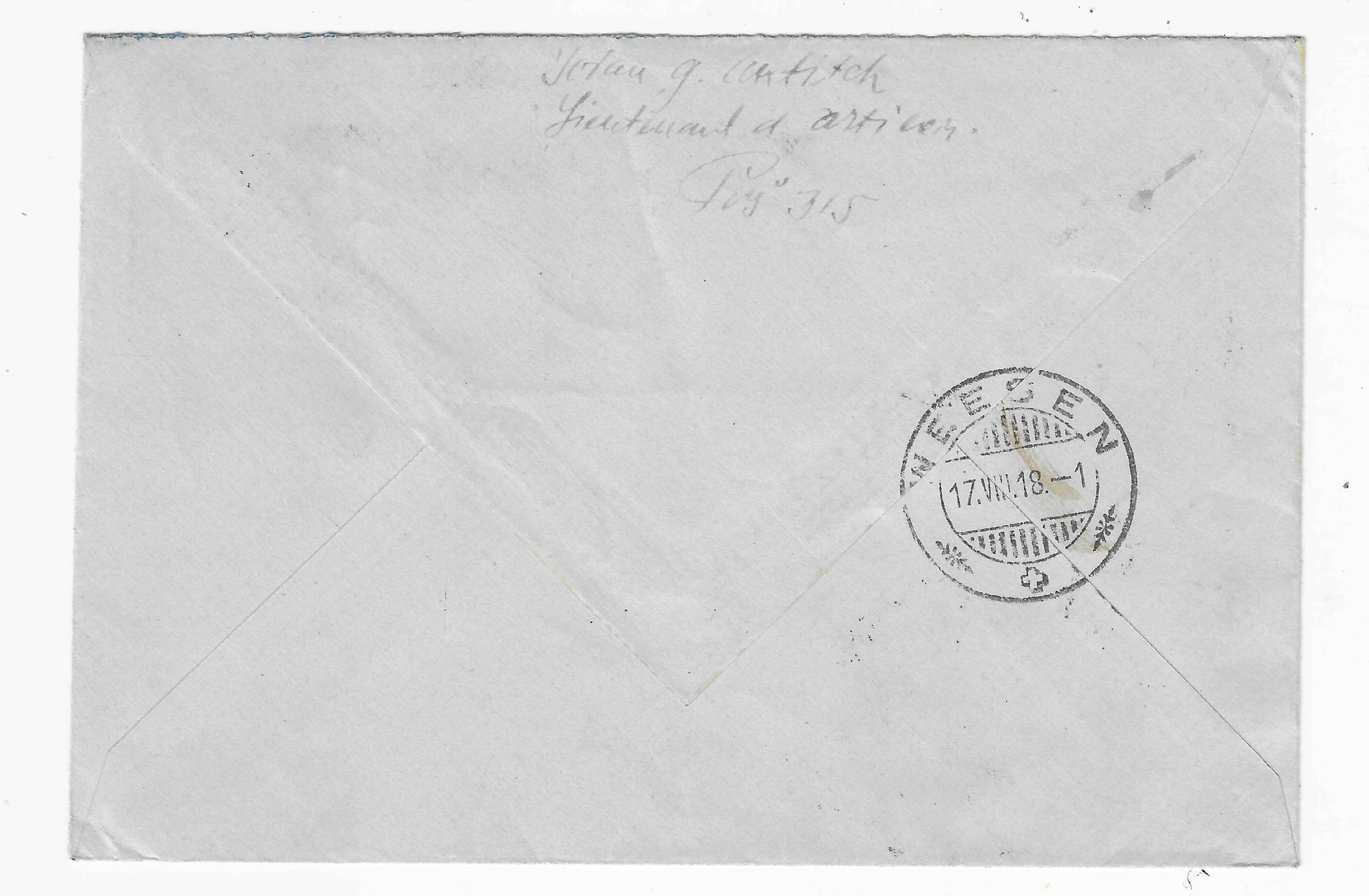 Postes serbes - lettre en franchise militaire - signée Calves