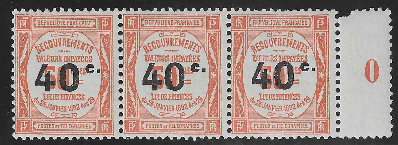 Taxe n°50b - chiffre 0 éloigne du 4 - tenant à normaux - neuf** - SUP - signé Calves