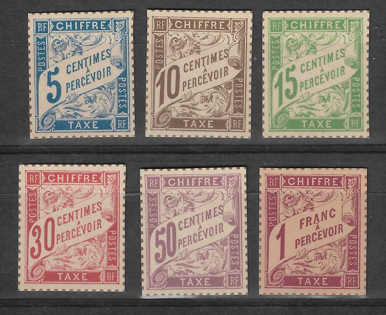 Taxe n°28 à 30, 33, 37, 39 - tirage spécial de 1900 sur bristol - série complète - SUP - avec certificat papier Calves