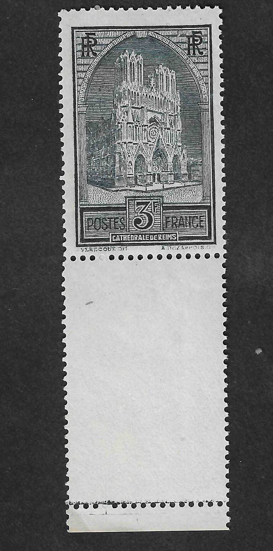 N°YT 259a - Cathédrale de Reims - type II - neuf** - SUP - signé et avec certificat Calves
