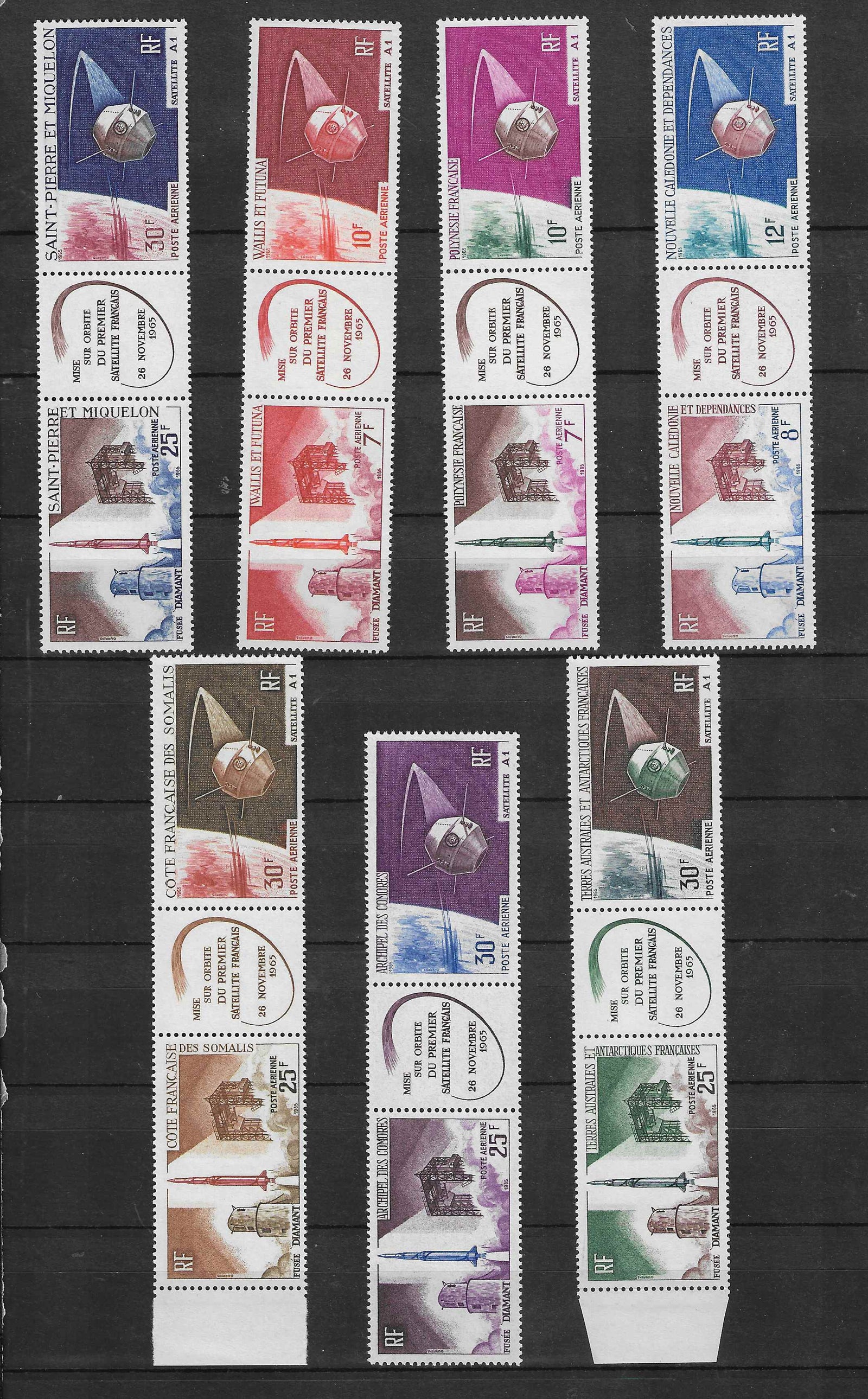 Grandes séries coloniales - Premier satellite français - les 14 valeurs - neufs** - SUP