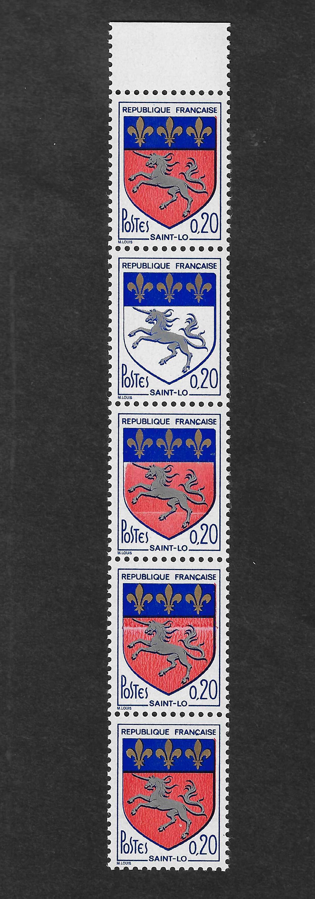 N°Yvert 1510 - sans le rouge - dans une bande de 5 exemplaires - neuf** - SUP - signé et avec certificat Calves