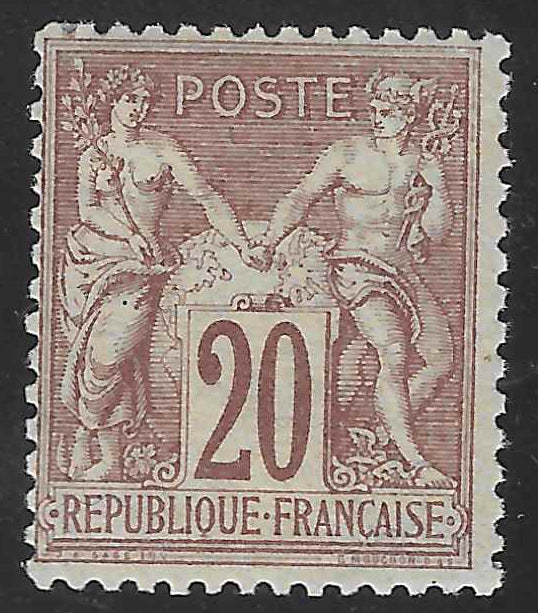 N°67 - Type Sage - 20 c. brun-lilas (I) - neuf* - TB - signé et avec certificat Calves