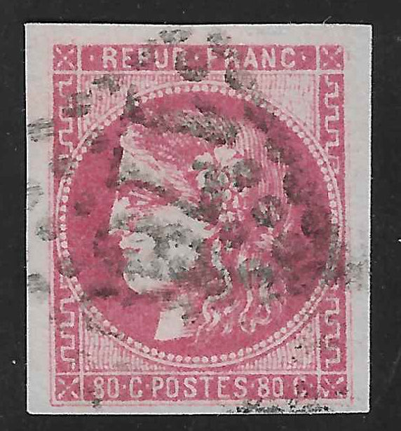 N°49 - Emission de Bordeaux - 80 c. rose - oblitéré - SUP - signé Calves