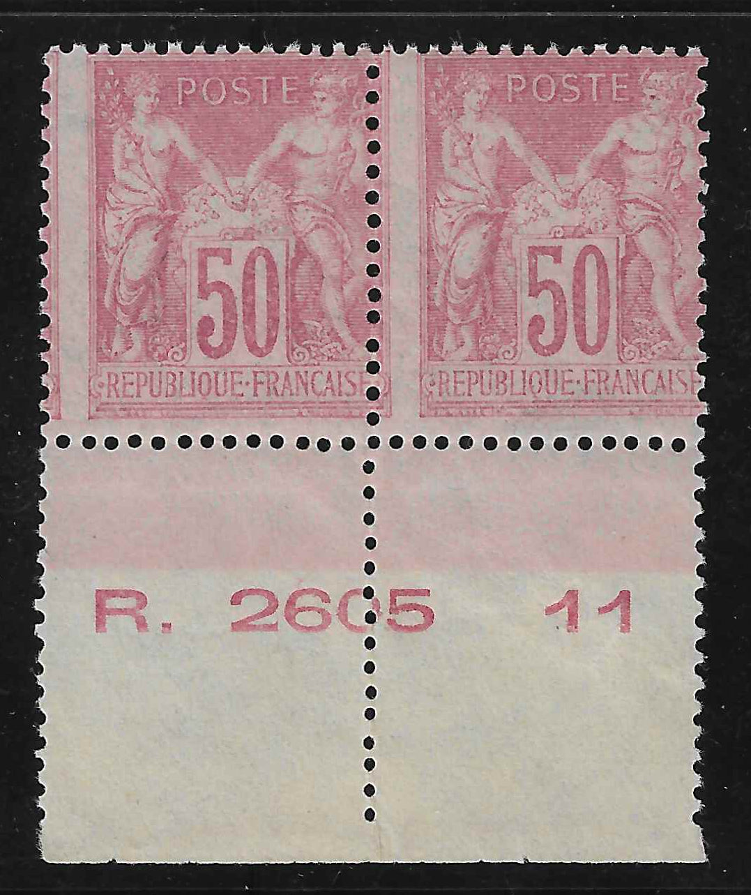 N°YT 104 - type Sage - paire avec piquage à cheval - neuve* - TB - signée Calves