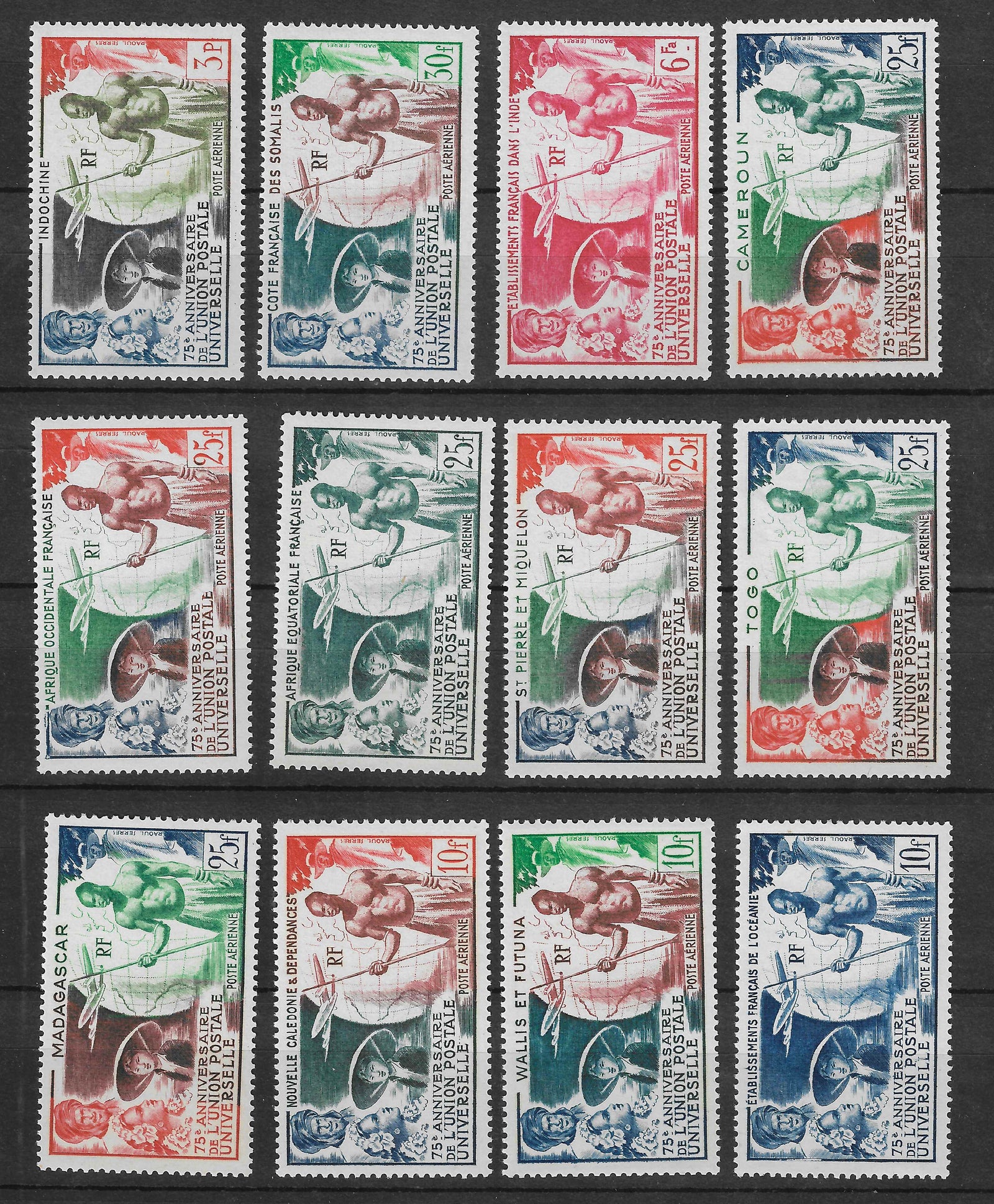 Grandes séries coloniales - anniversaire de l'U.P.U. - les 12 valeurs - neufs** - SUP