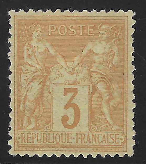 N°86 - Type Sage - 3 c. bistre-jaune (II) - neuf* - TB - signé Calves