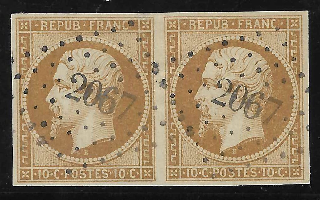 N° 9a - Présidence - 10 c. bistre-brun - paire horizontale - oblitérée - signée Calves
