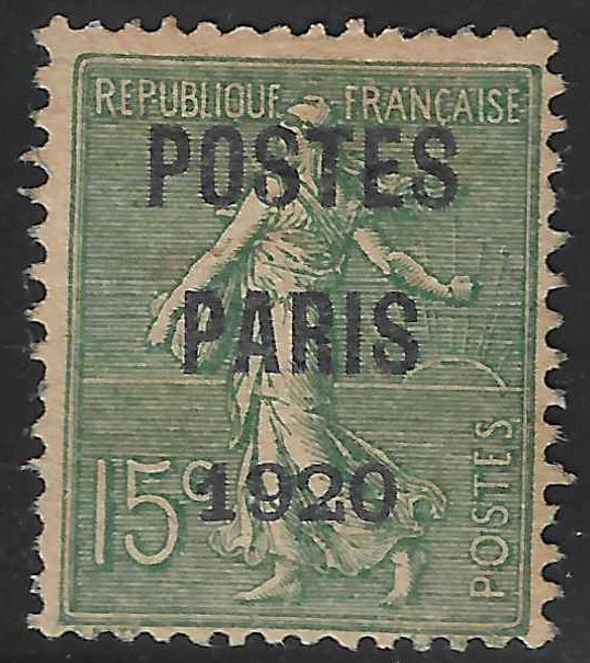 Préoblitéré n°25a - vert-gris - sans gomme - TB - signé Calves