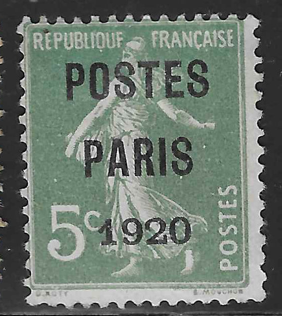 Préoblitéré n°24 - Postes Paris 1920 - sans gomme - TB - signé Calves