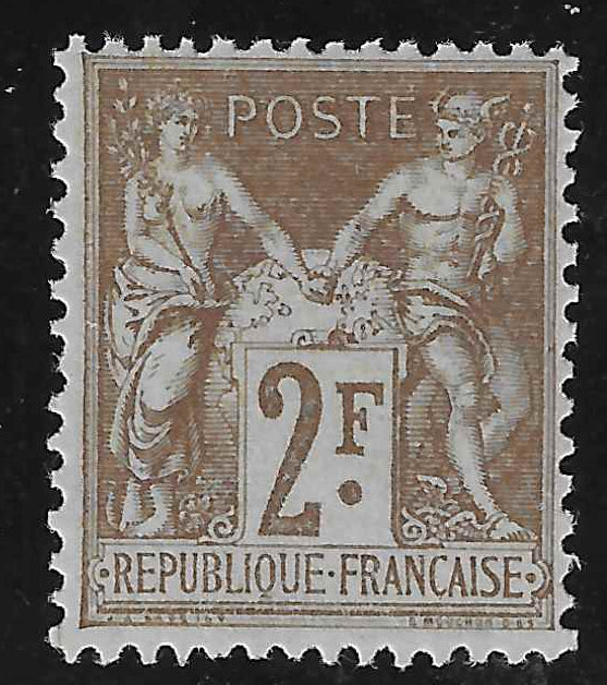N°YT 105 - Type Sage - 2 fr. bistre sur azuré - neuf** - SUP - signé Calves