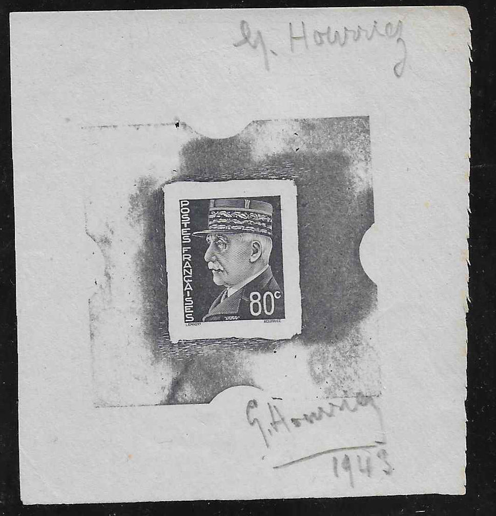 N°YT 513 - Pétain - épreuve du poinçon en noir - signée Hourriez - TB