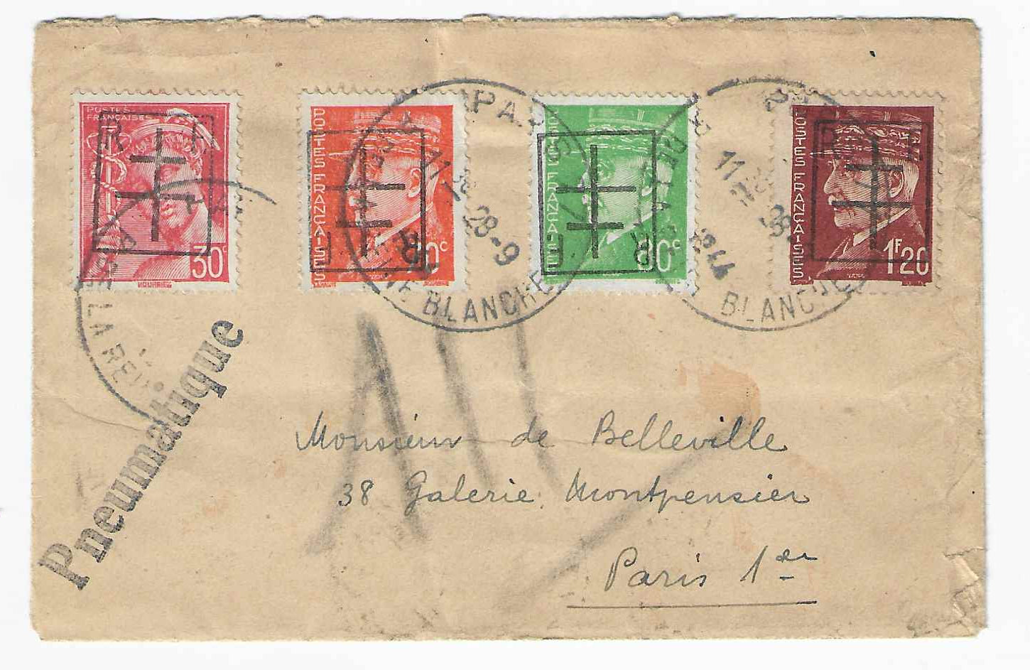 Libération de Paris 49 - n° 9, 13, 14 et 16 - oblitérés sur lettre - TB - signée Calves