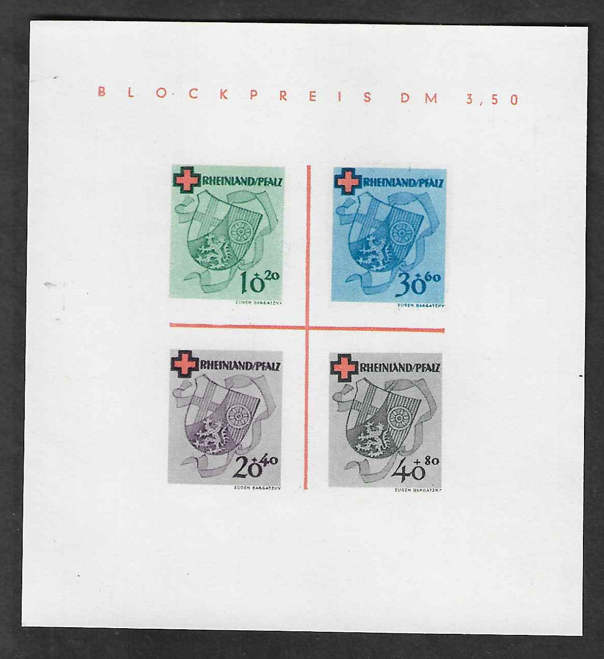 Allemagne - Etat Rhéno-Palatin - bloc n°1 - Croix-Rouge - neuf sans gomme - SUP