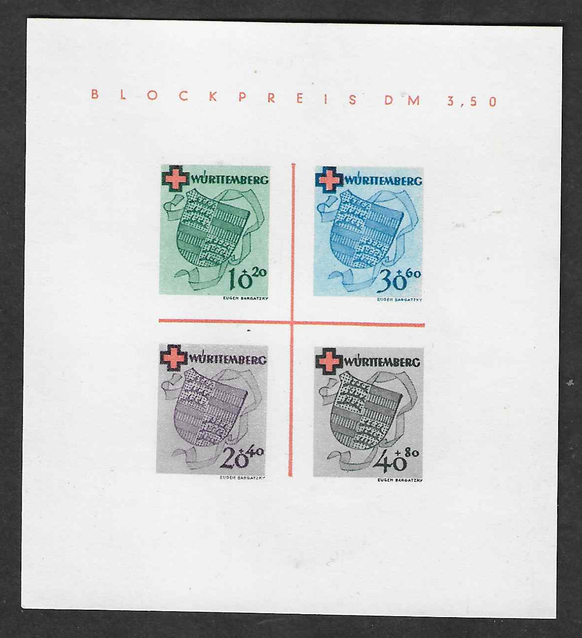 Allemagne - Wurtemberg - bloc n°1 - Croix-Rouge - neuf sans gomme - SUP