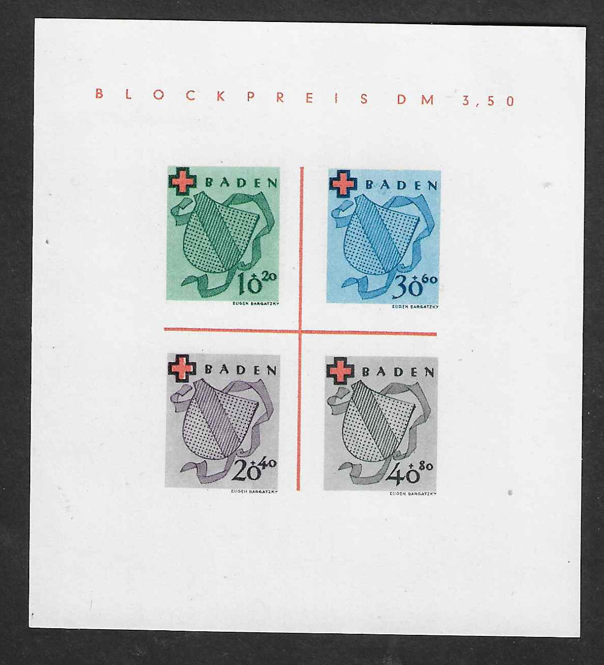 Allemagne -Bade- bloc n°1 - Croix-Rouge - neuf sans gomme - SUP