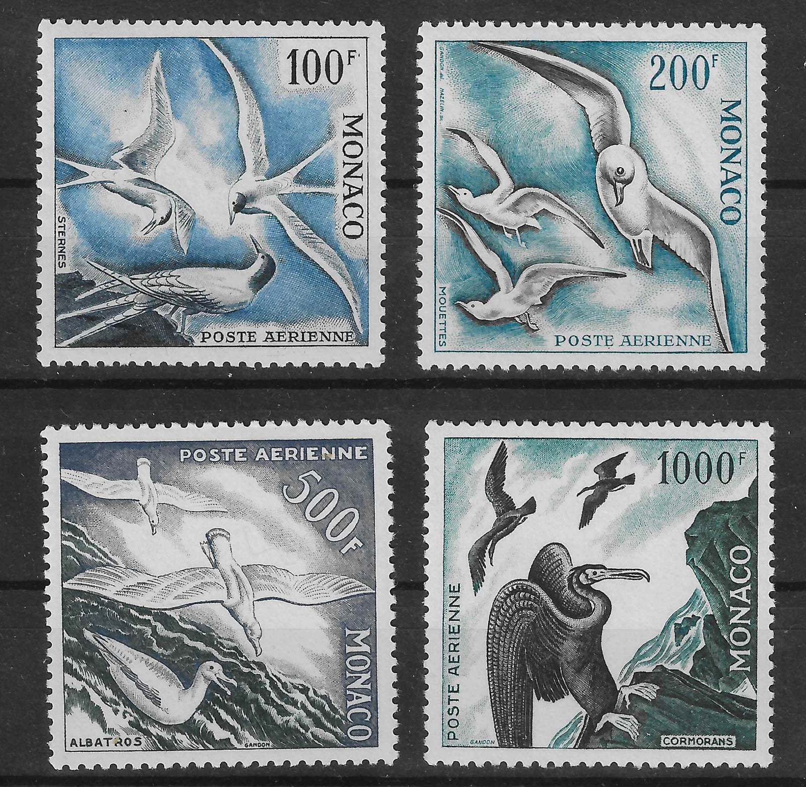 Monaco - poste aérienne n°55 à 58 - oiseaux - neufs** - SUP - signature Calves