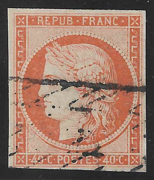 N° 5 - Cérès - 40 c. orange - oblitéré grille sans fin - TB - signé et avec certificat Calves