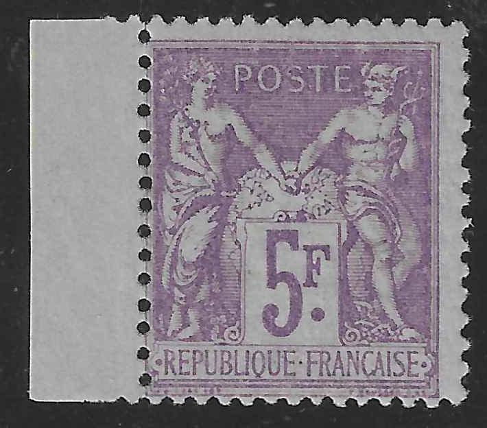 N°95f - Type Sage - 5 fr. lilas vif (II) - neuf* - TB - signé et avec certificat Calves