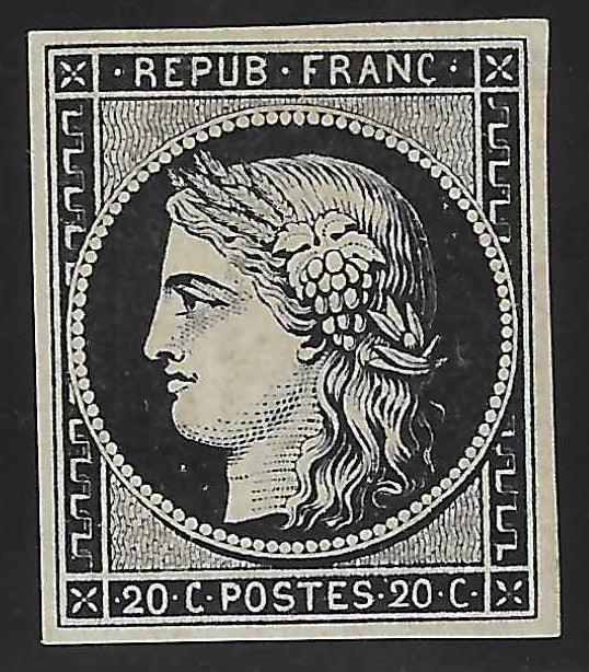 N° 3a - Cérès - 20 c. noir sur blanc - neuf* - SUP - signé et avec certificat Calves