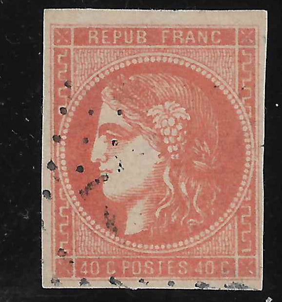 N°48d - Emission de Bordeaux - 40 c. rouge-sang clair - oblitéré - TB - signé et avec certificat Calves