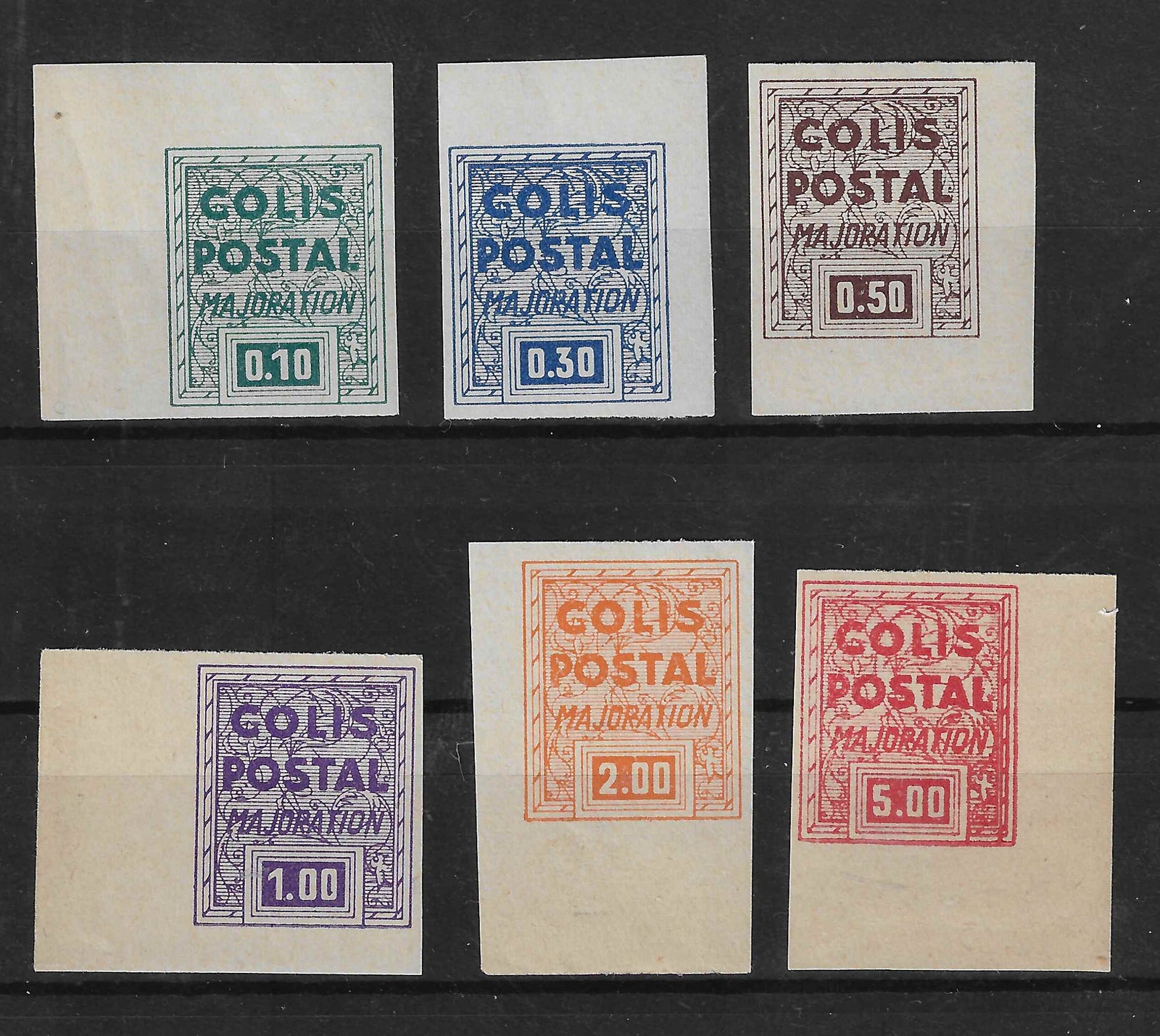Colis postaux n°186M à 186R - non émis - série complète non dentelée - neufs** - SUP - signés et avec certificat Calves