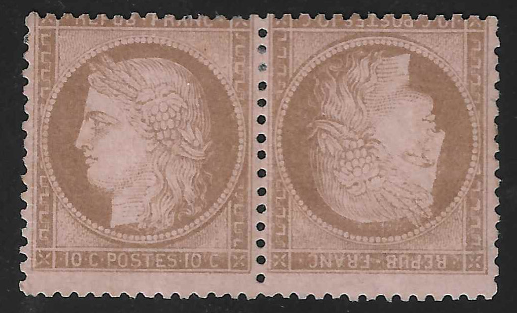 N°58c - Cérès - 10 c. brun sur rose - paire tête-bêche - neuve* - avec certificat Calves