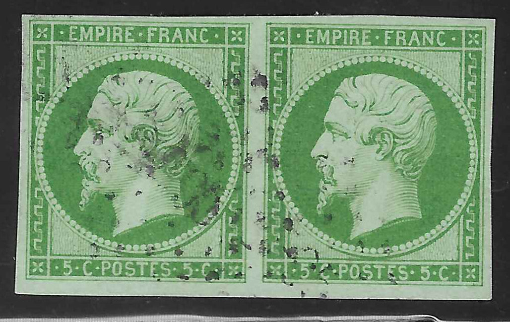 N°12 - Empire - 5 c. vert - paire horizontale - oblitérée - TB - signée Calves